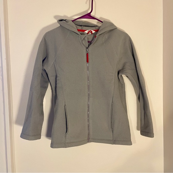 🔥 Lands' End | Gray Kids Fleece Full Zip Jacket with Hood and Pockets M 10-12 - Picture 1 of 5